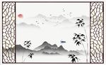 意境水墨山水竹子背景墙