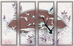 唯美新中式扇子花鸟背景墙