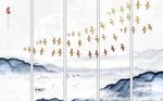 手绘意境水墨山水飞鸟背景墙