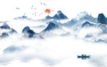 新中式抽象意境水墨山水画背景墙