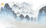 水墨山水飞鸟背景墙