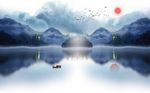 中式水墨飞鸟背景墙