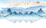 中式山水倒影日出背景墙