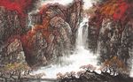 中式抽象红色山水枫林背景墙