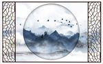 意境山水风景蓝色水墨背景墙