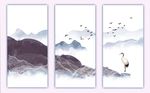 意境山水飞鸟仙鹤壁画背景墙