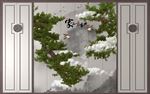 新中式边框护墙白鹤松树山水背墙