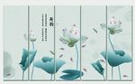 新中式水墨山荷塘背景墙