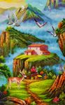 瀑布风景画小鹿装饰画