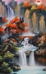 中式唯美山桥山水画装饰画