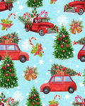 手绘圣诞汽车圣诞树雪花印花图案