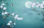 原创工笔手绘水墨画鸟背景墙