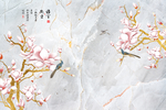 大理石纹路中式花鸟创意玄关屏风
