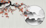 现代简约梅花花枝山脉背景墙