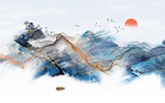 蓝色墨韵创意玄关屏风背景底纹素