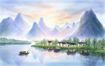 中式古典湖景远山水画