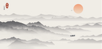 中式古典湖景远山水画