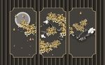 金色叶子花朵月亮背景墙