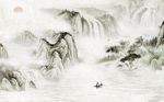 中式手绘山水风景画背景墙