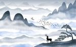 中国风意境山水画背景墙