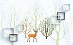 3D抽象森林小鹿背景墙