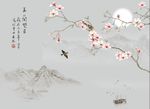 奢华新中式玉兰双雀手绘玉兰花鸟
