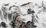 水墨西岳华山风光背景墙