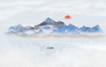 蓝色山水玄关屏风背景底纹素材艺