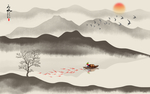 山水中式水墨玄关屏风背景底