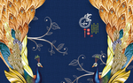 中式孔雀玄关屏风背景底纹艺术设