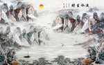 中式水墨画流水生财背景墙
