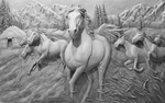 立体马创意玄关屏风背景底纹素材
