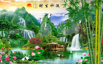 流水生财山水背景墙