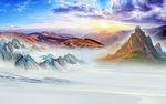蓝紫色山川山水风景蓝天壁画背景