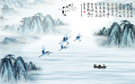 山川河流水墨风格壁画背景墙