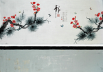 意境树枝条花枝仿古做旧壁画背景