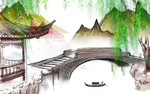 抽象水墨画山峰山川壁画背景墙