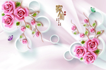 粉色玫瑰花束花枝绽放壁画背景墙