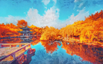 秋高气爽迷人风景艺术壁画背景墙