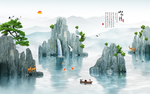 山水情湖中山峰风景壁画背景墙