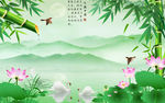 中式山水竹报平安背景墙
