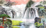 客厅背景 沙发背景 国画山水