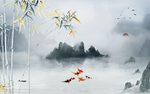 中式水墨山水竹子玄关屏风背景底