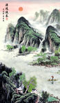 新中式国画山水源远流长玄关山水