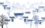 徽派建筑水墨玄关屏风背景底纹素