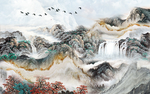 国画山水中式古典玄关屏风背景底