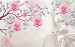 手绘珍珠花丝绸玄关屏风背景底纹