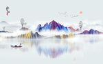 山水情抽象创意新中式玄关屏风背