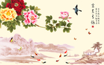 富贵吉祥牡丹大理石背景墙