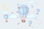 星月热气球兔子背景墙